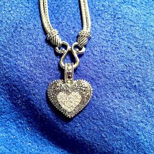Vintage Lia Sophia “Love Dust” Heart necklace. Silver tone, Crystal & Rhinestone
